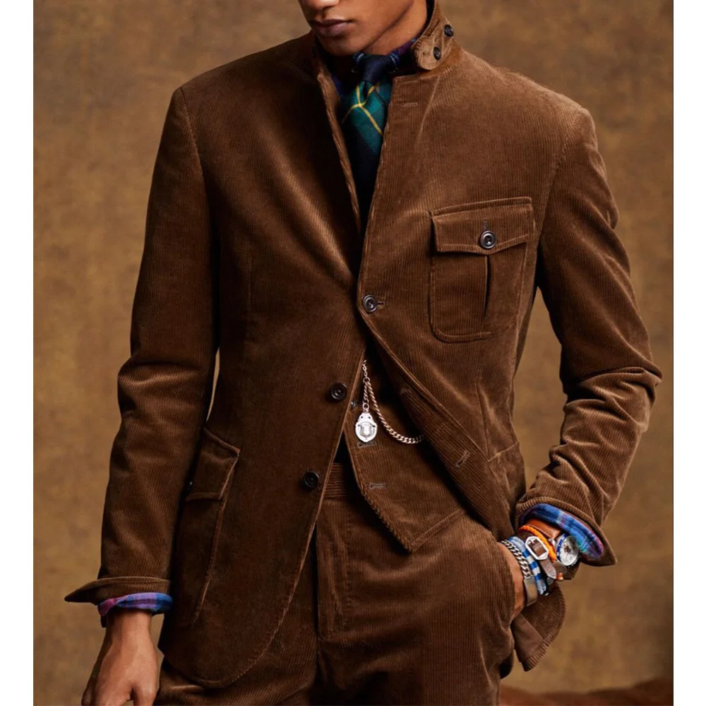 

Mens Corduroy Suit 2 Piece Set Single Breasted Casual Fashion Slim Fit Comfortable Elegant Business Suit Blazer and Trousers for
