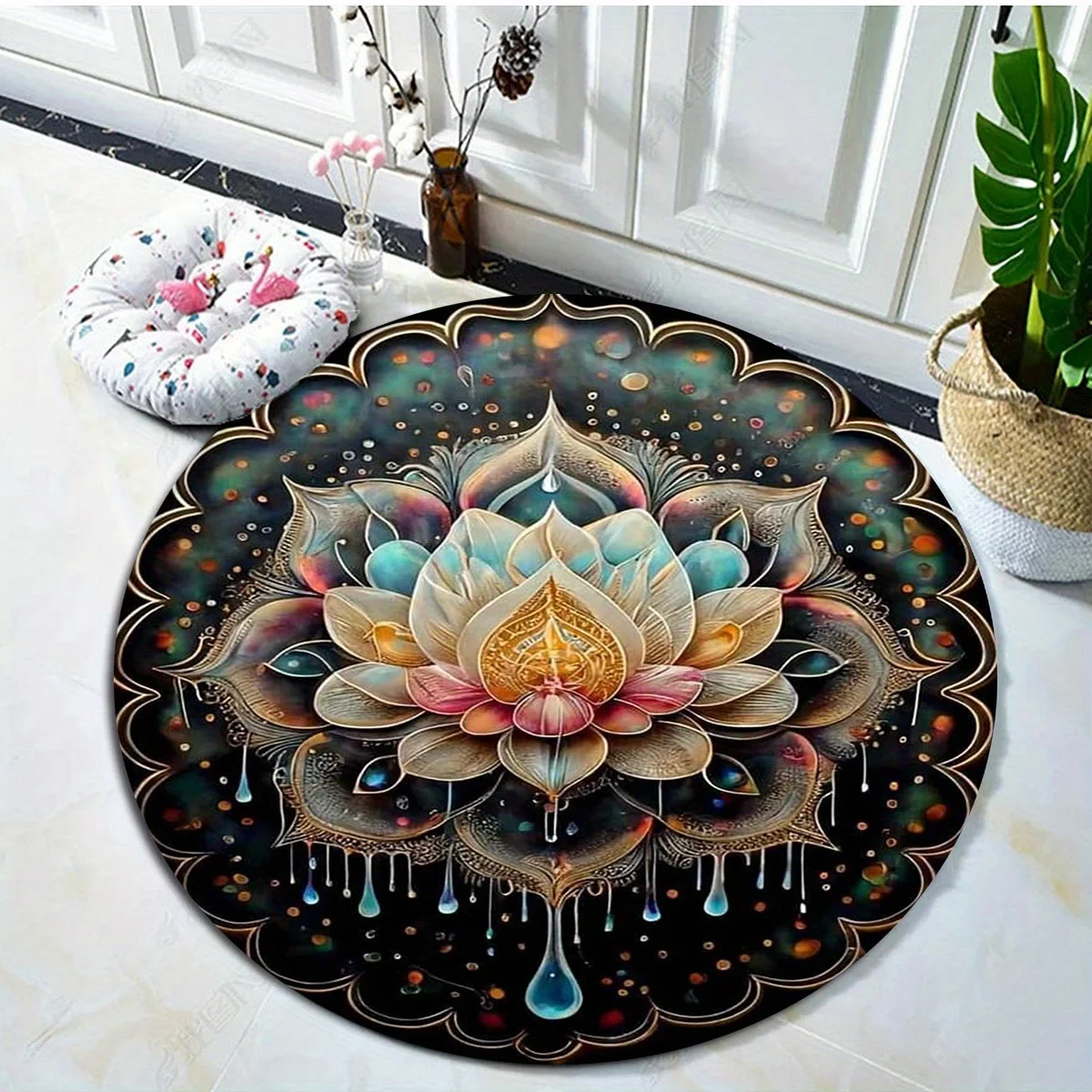 Lotus Flower Round Carpets Living Room Dining Room Area Rugs Bedroom Bedside Footmat Chair Mat Bathroom Toilet Non-slip Floormat