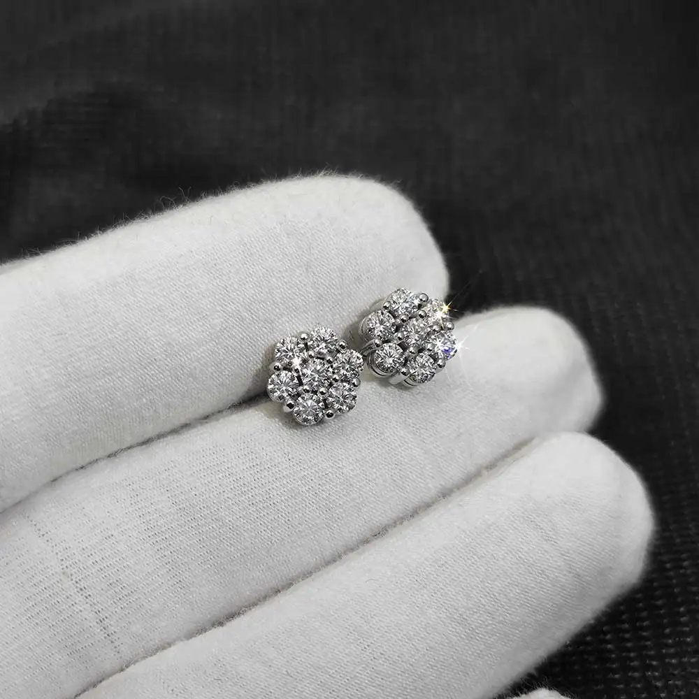 Jewelry Women's Flower Stud Earrings Luxury Moissanite Stone 925 Sterling Sliver Earring For Women Men