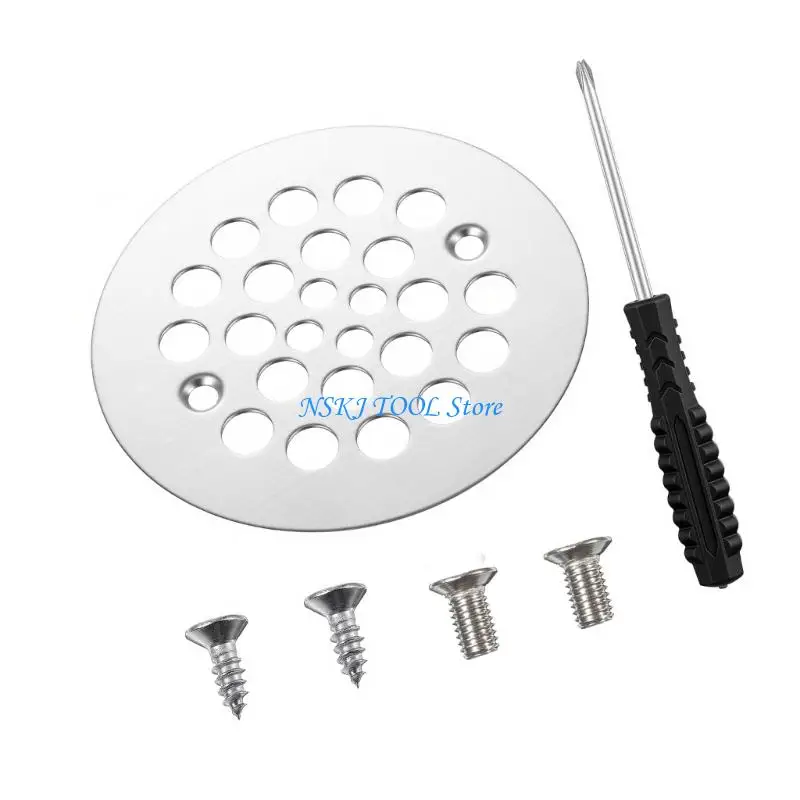 L8RC 304 Stainless Steel Bathroom Drain Cover Set Featuring 4 1/4 In Drain Hole For High Flows And Clog Prevention In Showers