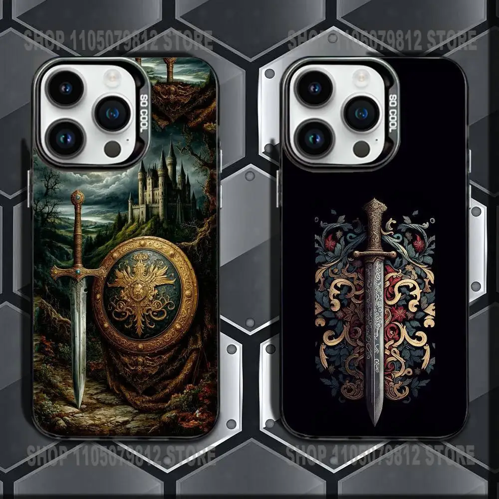 

Medieval Sword Design Phone Case For iPhone XR,17,16,15,14,13,12,11,Mini,Pro,E,MAX Black Candy Matte Shockproof Cover