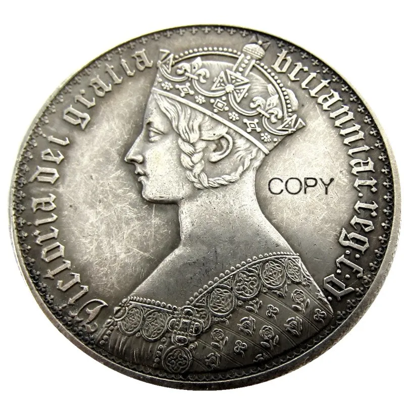 

VI(01) GREAT BRITAIN Victoria 1847 AR Gothic 1 Crown Silver Plated Copy Coin