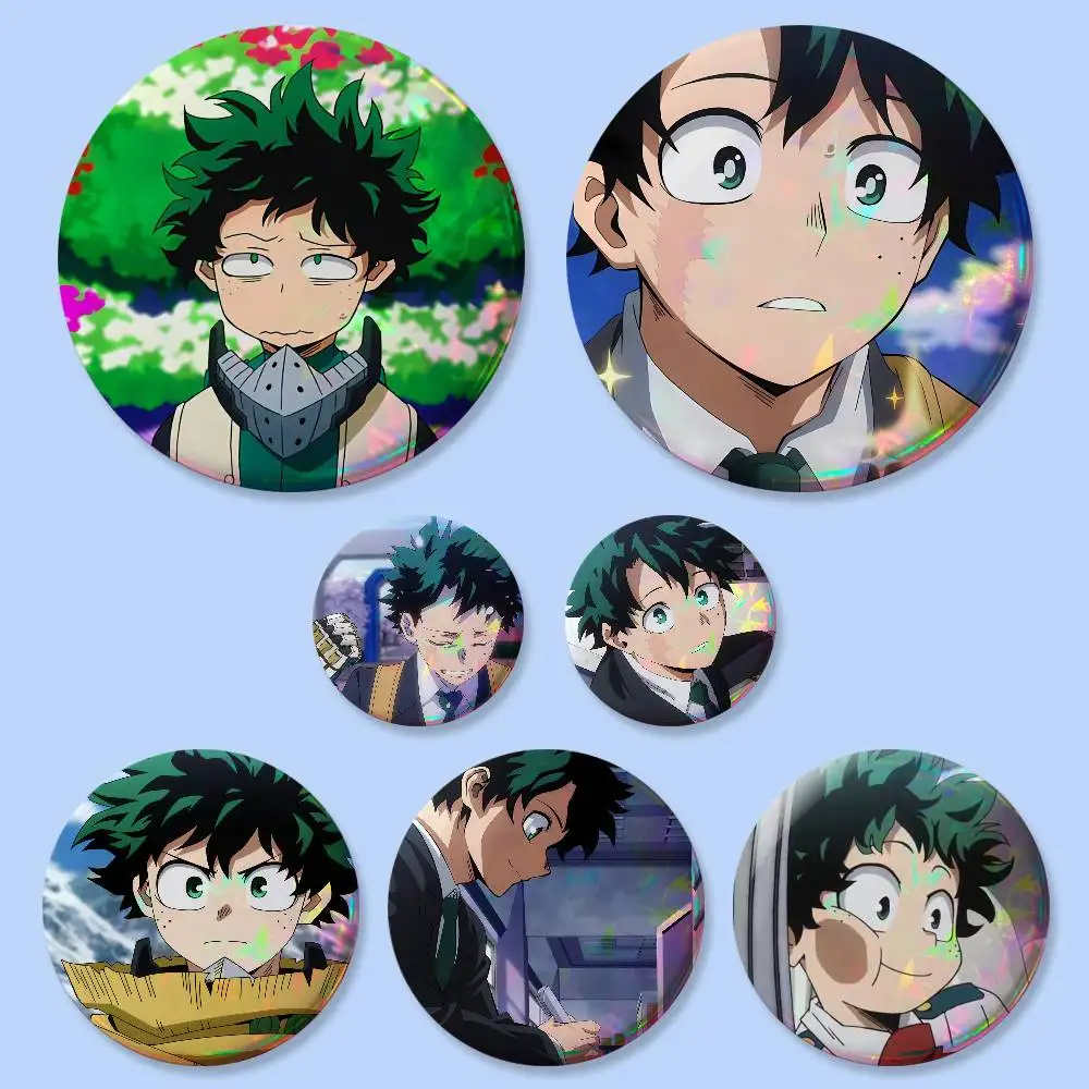 Midoriya Izuku Anime-Charakter-Abzeichen 25 32 44 58 75 mm Runde Cosplay-Pins Taschendekoration Fangeschenke für Fans Brosche Souvenir