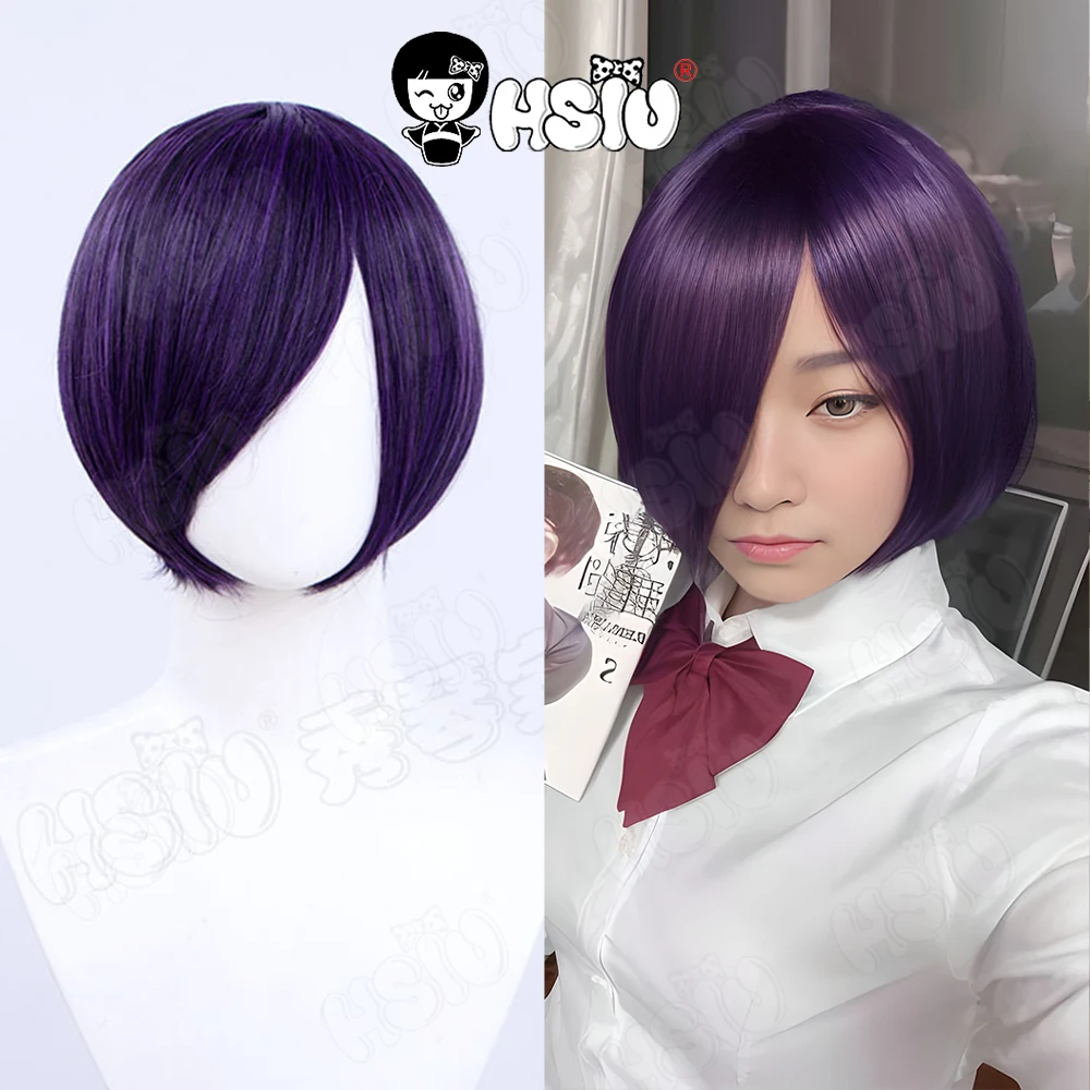 

Touka Kirishima косплей парик из аниме Токийский Гуль косплей парик HSIU 25 см черные фиолетовые короткие волосы синтетический парик Хэллоуин парики + шапочка