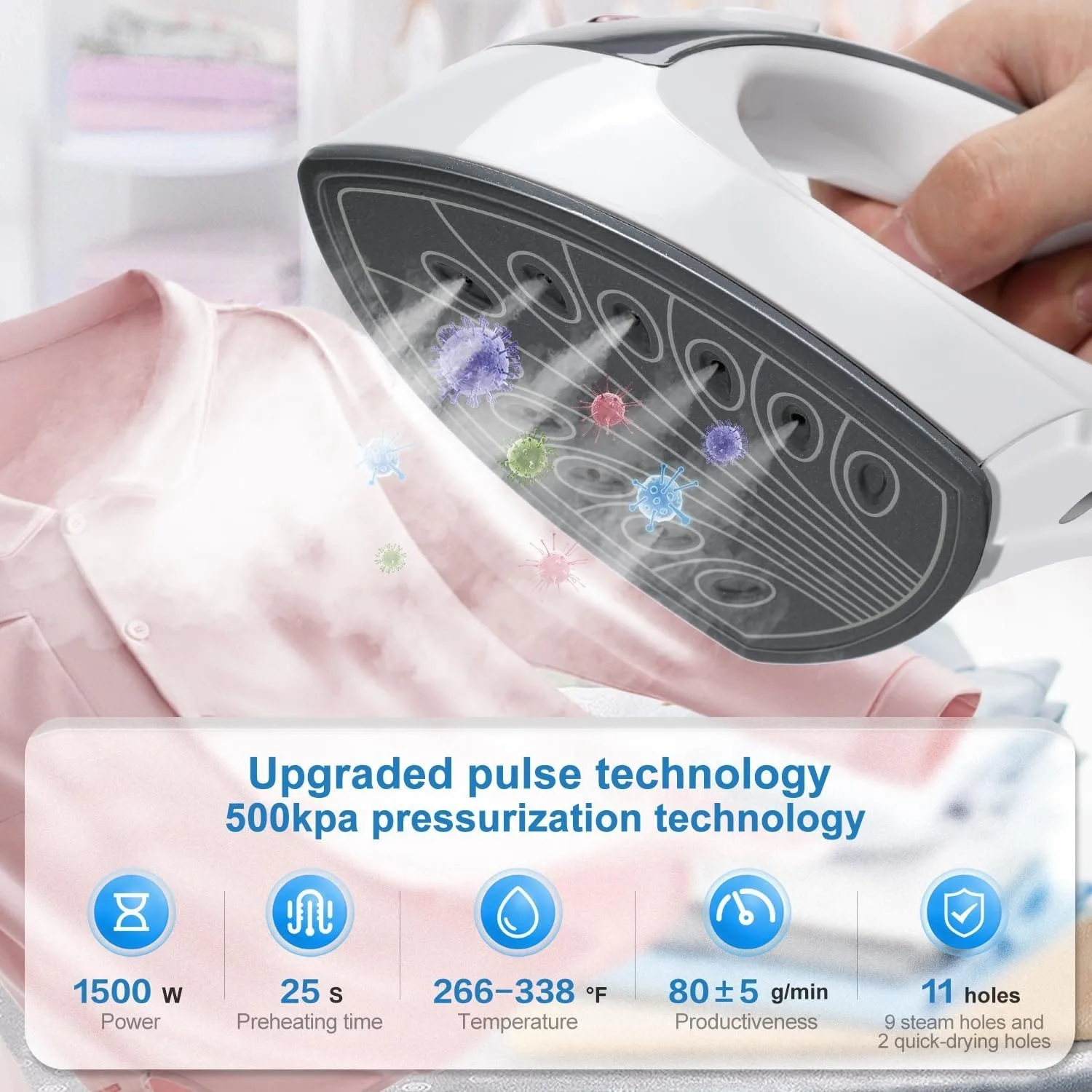 Standing Garment Steamer 1500W Profsional Steamer for Clos 25s Fast Heat-  1.6L54 fl.oz Water Tank, Self-cleaning