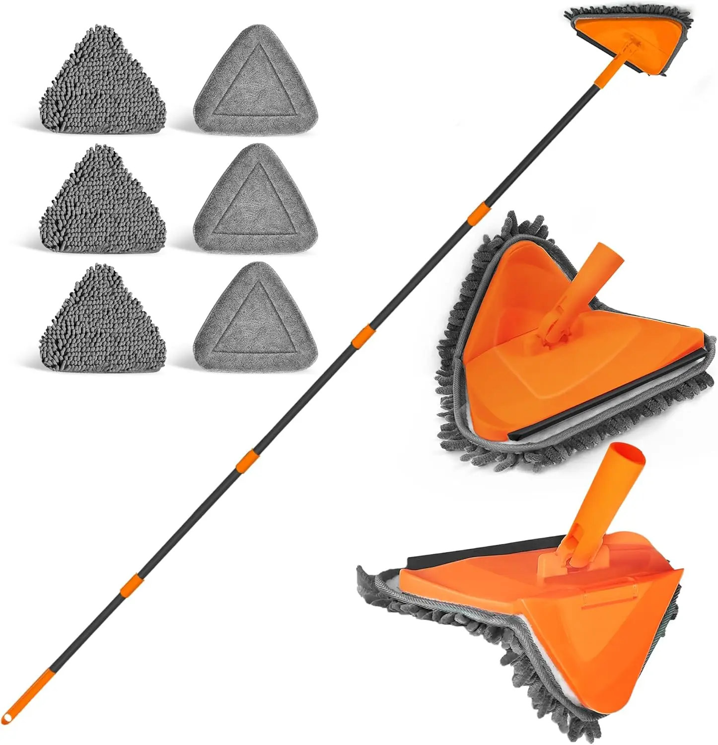 

80-Inch Collapsible Wall Mop with Squeegee, 6 Pads for Ceiling and Window Cleaning (Orange)