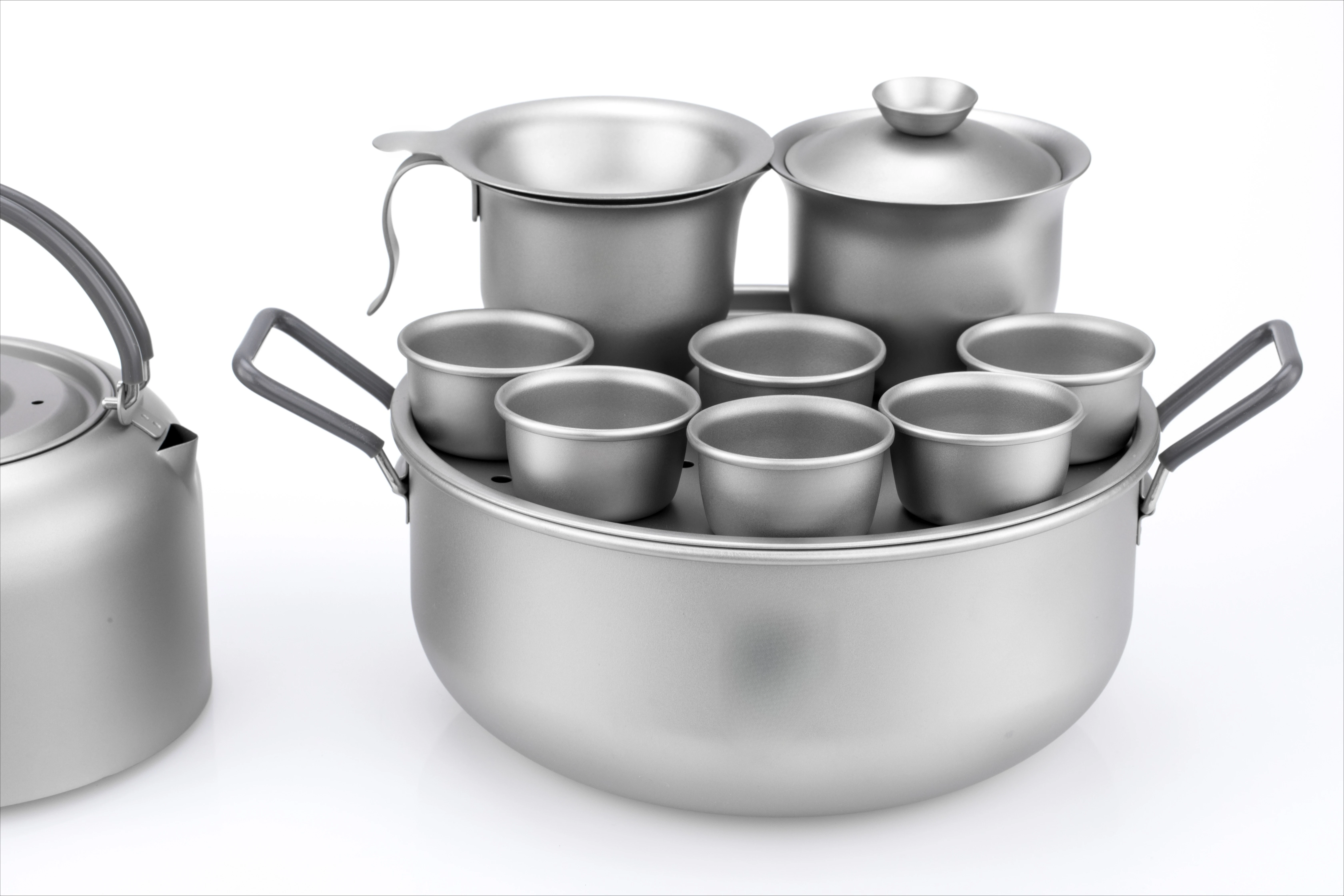 1L Ultralight Pure Titanium Kungfu Tea Set Portable Outdoor Camping Teapot with Cups for Hiking Backpacking Healthy Brewing