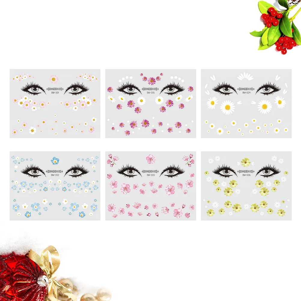 

6pcs Daisy Face Stickers Makeup Stickers Waterproof Sweat-proof Small Collarbone Decors for Women Girls (Assorted Co