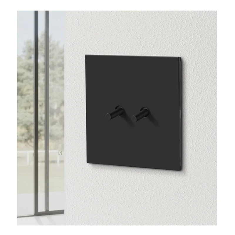 1-4 Gang 2 Way Copper Toggle Switch Modern Matte Black Stainless Steel Panel Household Wall Light Momentary Switch