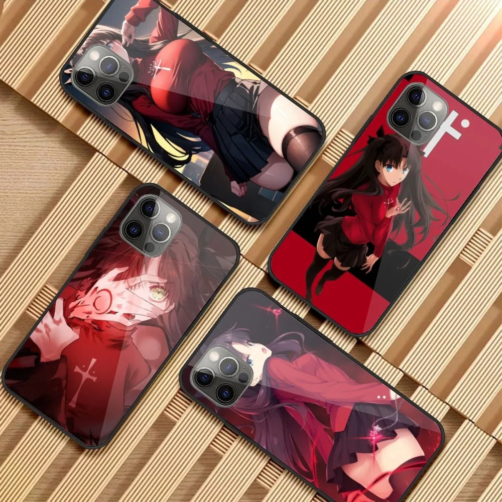 Fate Night Rin Tohsaka Cell Phone Case for iPhone 15 14 13 12 11 XS X 8 7 6 Plus Mini Pro Max SE 2022 PC Glass Cover Funda