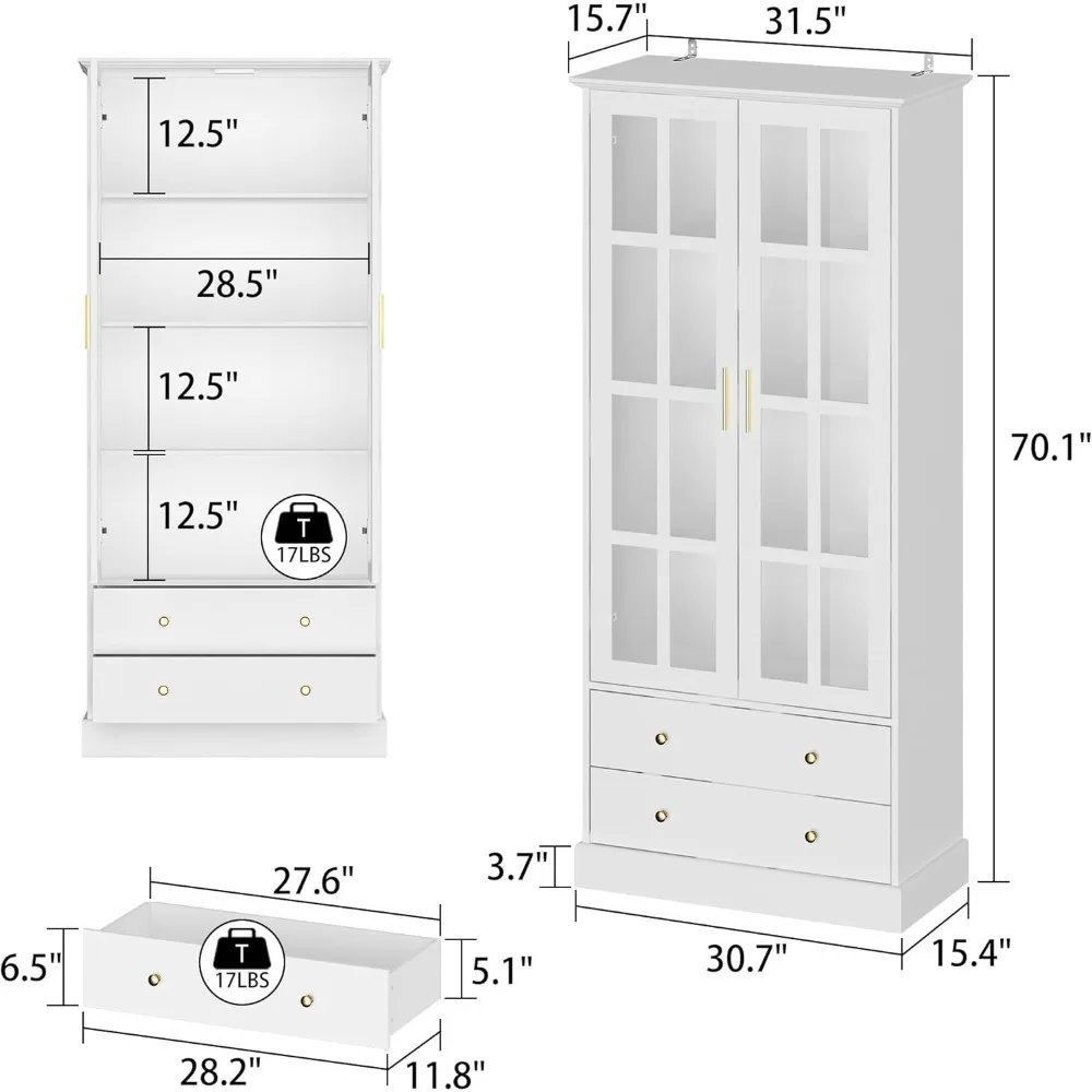 Vetrina portaoggetti con ante in vetro temperato, libreria per armadietto per curiosità in legno a 4 livelli, soluzioni di stoccaggio di grande capacità