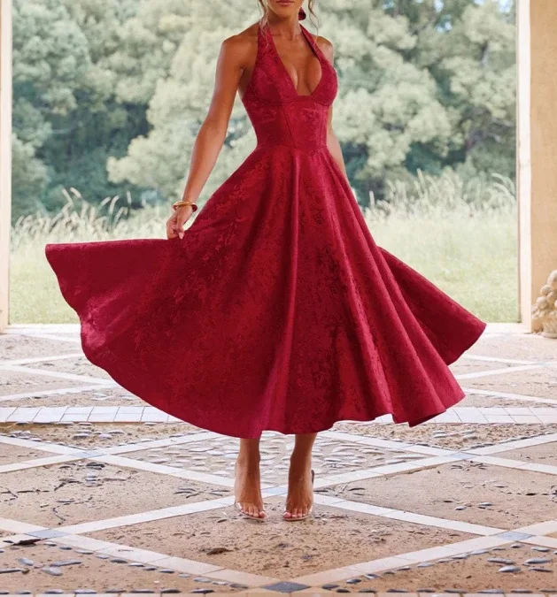 

BKLD Women Clothing Sexy Sleeveless Lace-Up Halter Neck Backless Dress Elegant Evening Party Long Dress 2025 Summer New Arrivals
