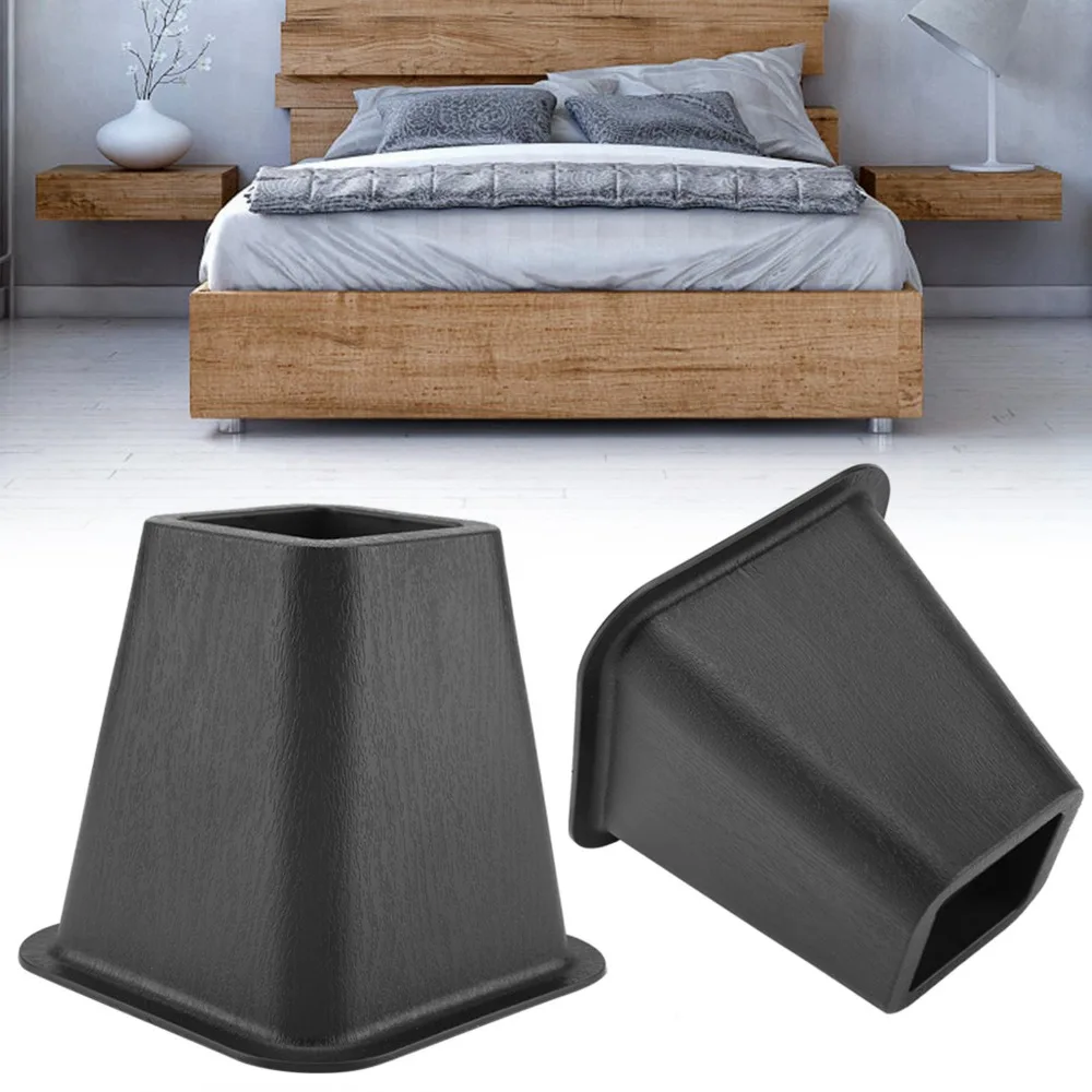 4Pcs Stable Black Furniture Riser 6 Inch PP Plastic Bed Foot Pad Stackable Square Sofa Foot Pad Bed Support