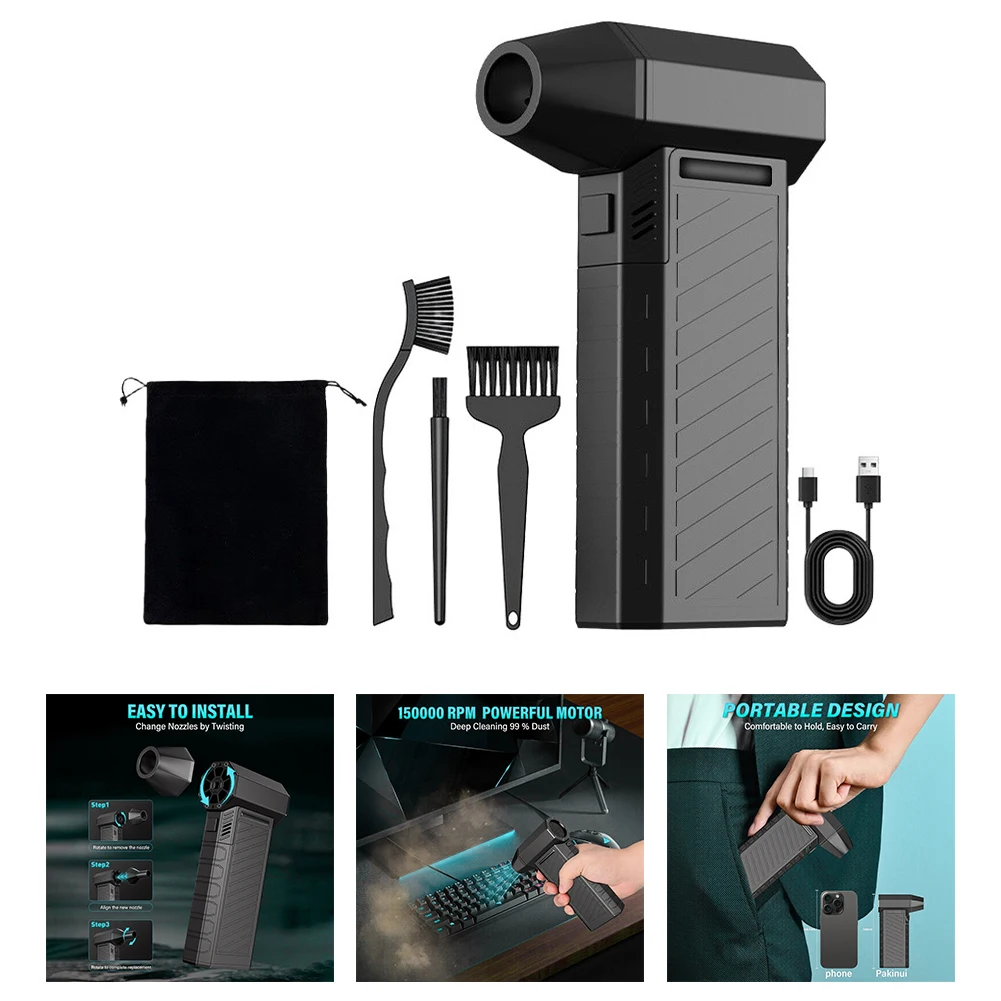 High-Speed Electric Dust Blower: Rechargeable Air Duster For Versatile For PC Keyboard Car Cleaning With Brushless Motor