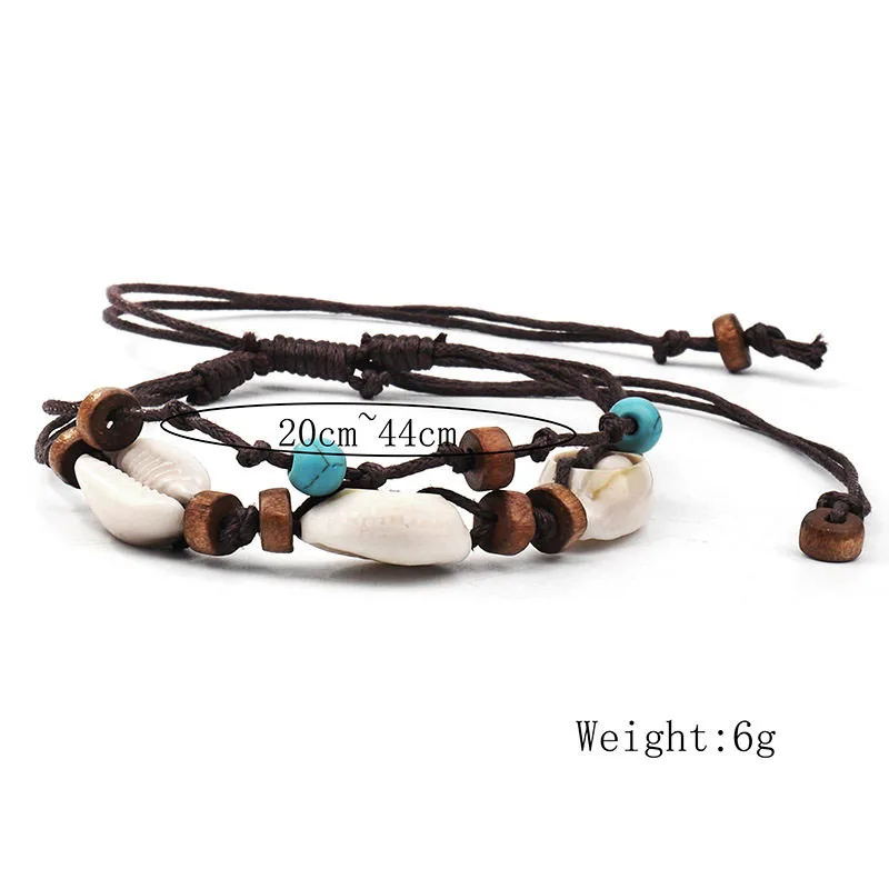 Boho Natural Sea Shell Stone Anklets For Women Wood Bead Seashell Ankle Bracelet On Leg Foot Chain Wax Rope Anklet Beach Jewelry