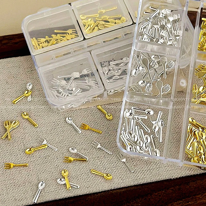 

1 Box Mini 3D Metal Spoons Forks Nail Art Charms Tableware Series Rivets Accessories For Manicure Deco Nails Decoration Supplies