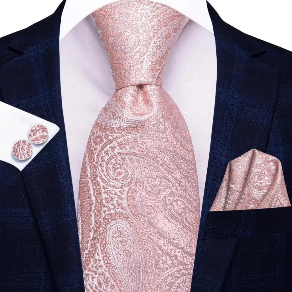 2022 Nieuwe Fashion Brand Perzik Roze Paisley Stropdassen Voor Mannen Wedding Party Stropdas Set Zakdoek Manchetknopen Gift Groothandel Hi-tie