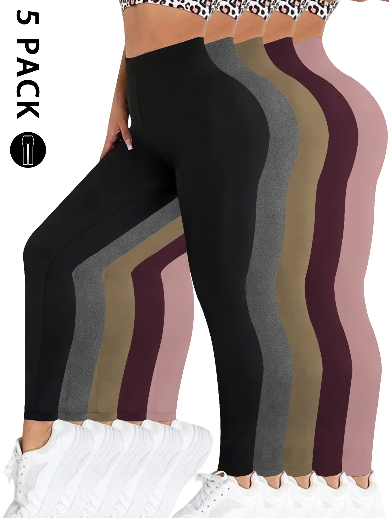 เลกกิ้งซุปเปอร์ซอฟท์ทรงโลว์ไรซ์ 5 แพ็คสำหรับผู้หญิง - กางเกงรัดรูปยืดหยุ่นสูงสำหรับใส่โยคะ วิ่ง ออกกำลังกาย ใส่ลำลอง