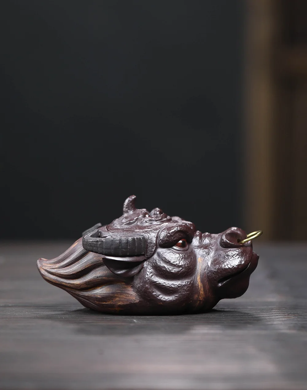 for Yixing purple sand raw ore handmade cow fair cup tea pet ornament cow head hand grab pot fair cup bubble teapot