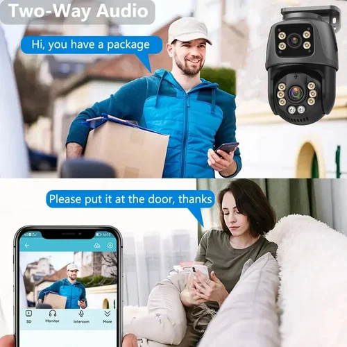 Imagen 2 del producto 8MP 4K Cámara IP POE de doble lente PTZ Pantalla dual Hogar inteligente 360 °   Cámara de videovigilancia con cable PTZ Detección de movimiento CCTV ICsee