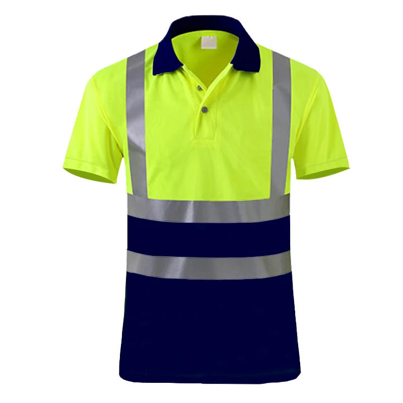 Hi Vis Polo Shirt Men Safety Shirt Reflective Short Sleeve High Visibility Reflective Work Clothes Men