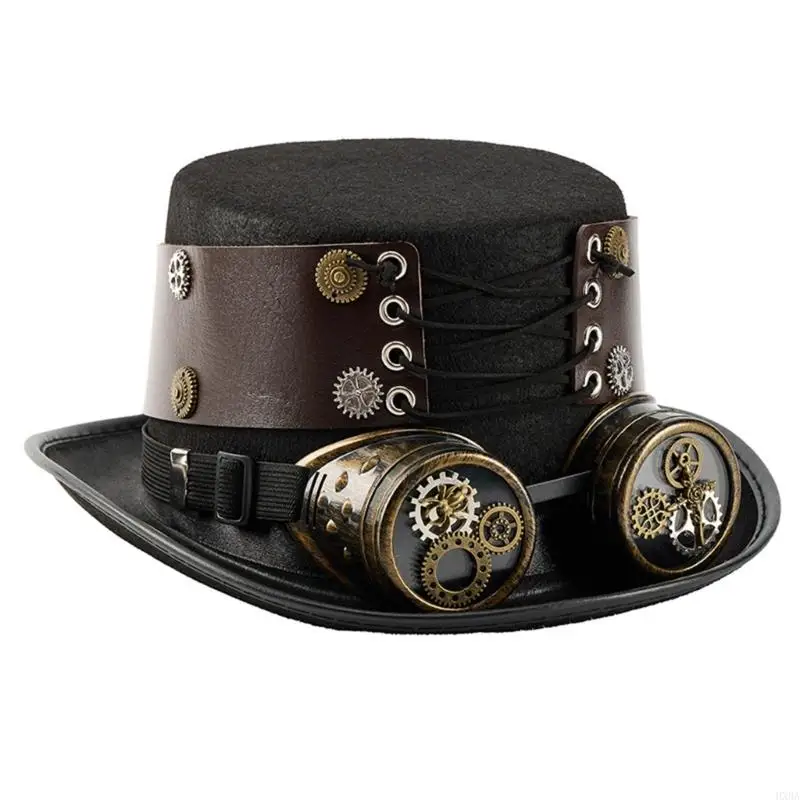 قبعة طويلة من HXBA Steampunk مع نظارات واقية قابلة للتعديل بحزام من البولي يوريثان وقبعة دعائم لعب الأدوار #5