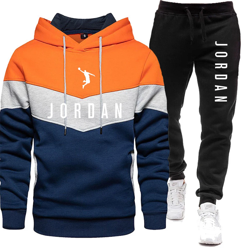 2025 Autumn/Winter New Street Trendy Brand Color Contrasting Men's Hoodie Set Designer Printed with Advanced Letter Printing Sui