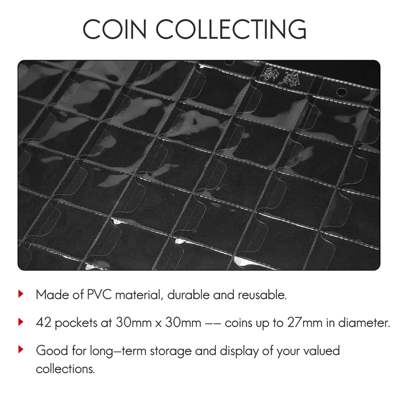 10 PCS 42 Pockets Clear Coin Holders Folder Sheets Storage Cash Money Collection Album Creative PVC Albums Collecting