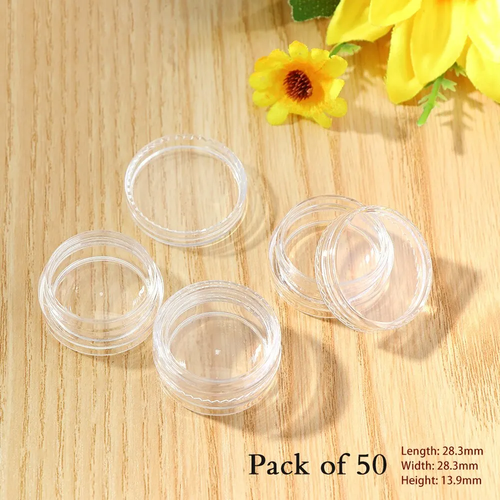 50Pcs/set Transparent Plastic Jewelry Bead Storage Box Small Bottom Round Container Jars Make Up Organizer Storage Boxes