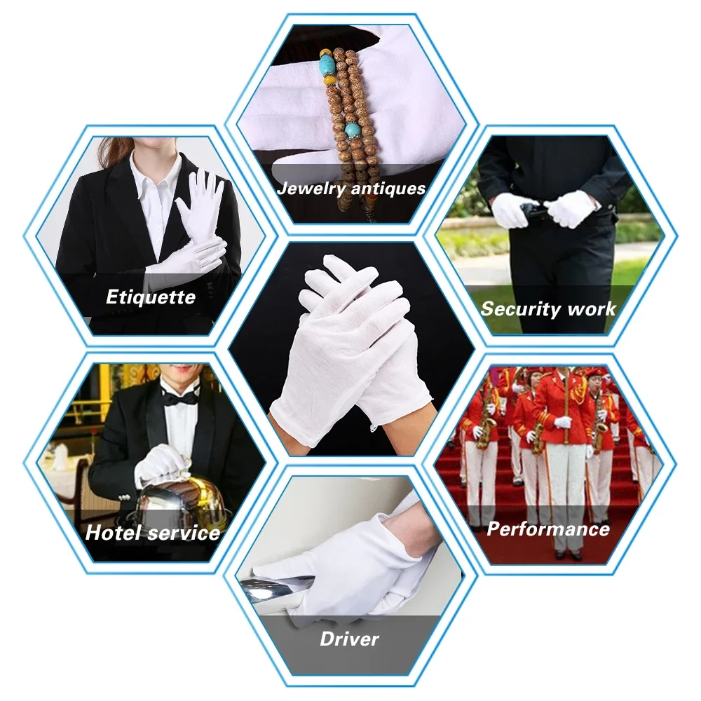 1-10 Pairs White Soft Cotton Unisex Gloves Coin Jewelry Inspection Gloves Stretchable Lining Gloves for Serving Waiters Drivers