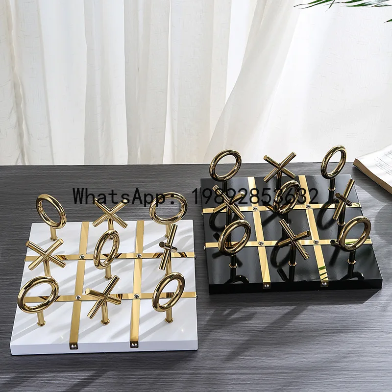 Metal Handicraft Ornaments 3D Chess Golden Chessboard Geometric Decorative Sculpture Decorative Figurines Home Decoration