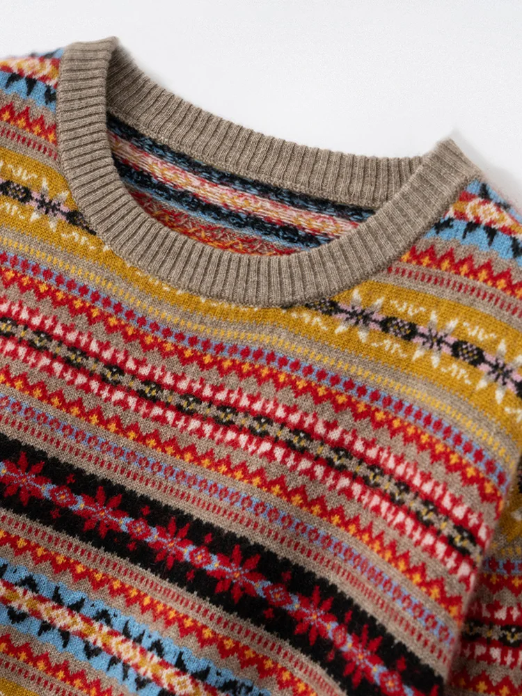 

CHICUU Women Vintage Style Striped Pullover 100% Cashmere Knit Sweater Thickness O-neck Long Sleeve Pullover Autumn Winter Tops