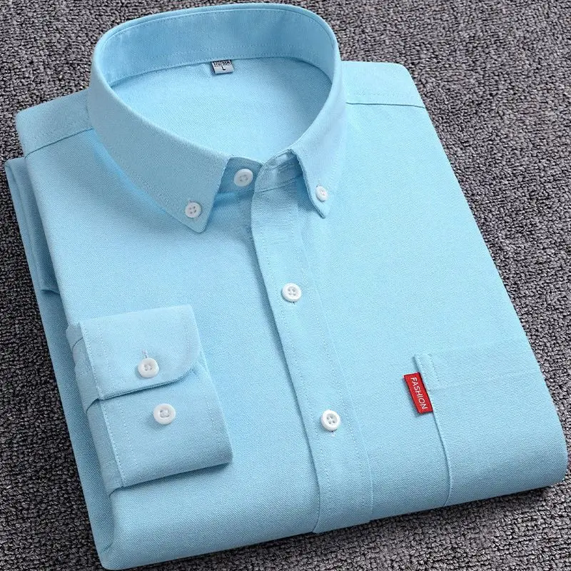 Pflegeleichtes M-5XL Herren-Oxford-Langarmhemd, 100 % Baumwolle, einfarbig, Langarmhemd, Herren-Baumwolle, formelle Hemden, sozial