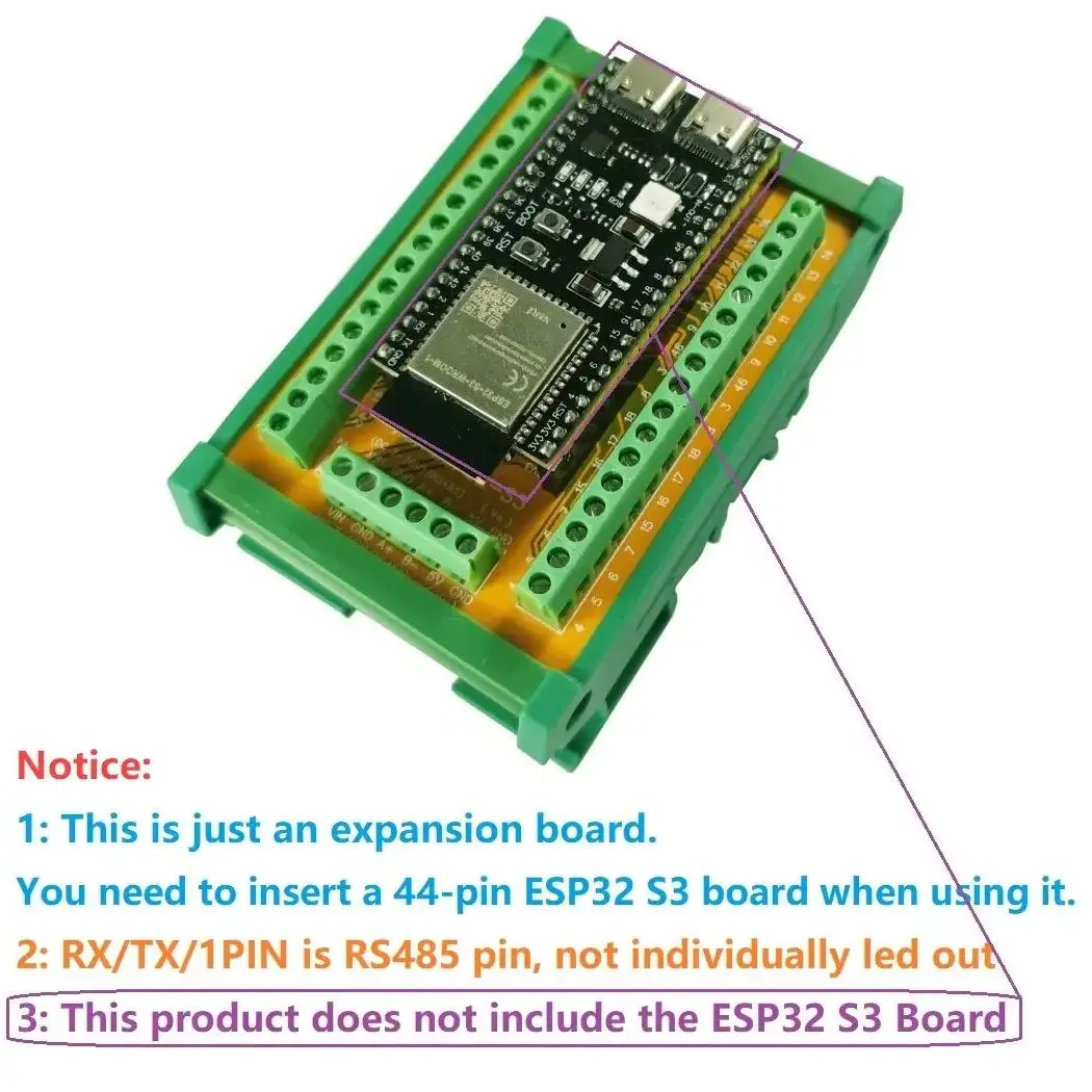2.4G WiFi BLE Powerful AI Acceleration Reliable Security Features MCU USB to RS485 Modbus Module ESP32 S3 AIOT Expansion Board