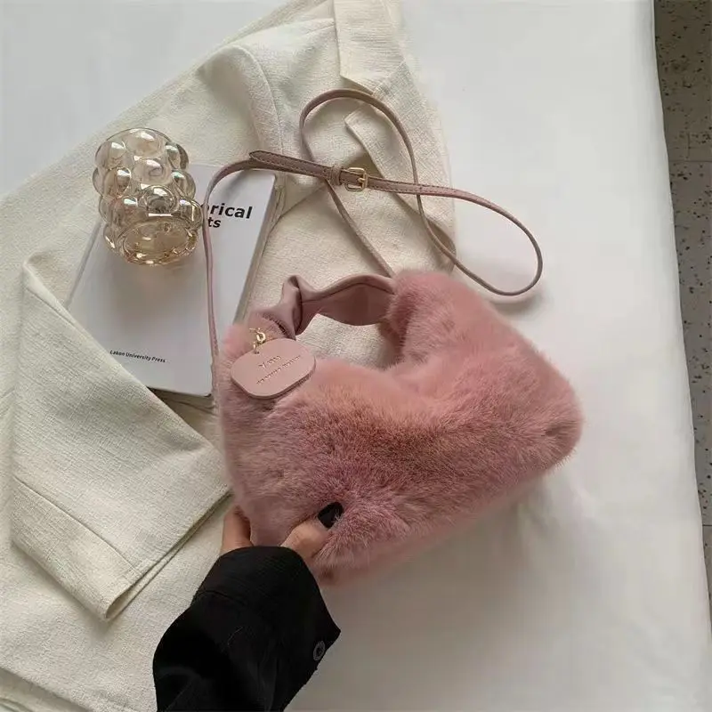 Plush Handbags For Femme Luxury Designer Soft Winter Ladies Clutch Purse Shoulder Bag Cute Fashion Female Party Underarm Bag