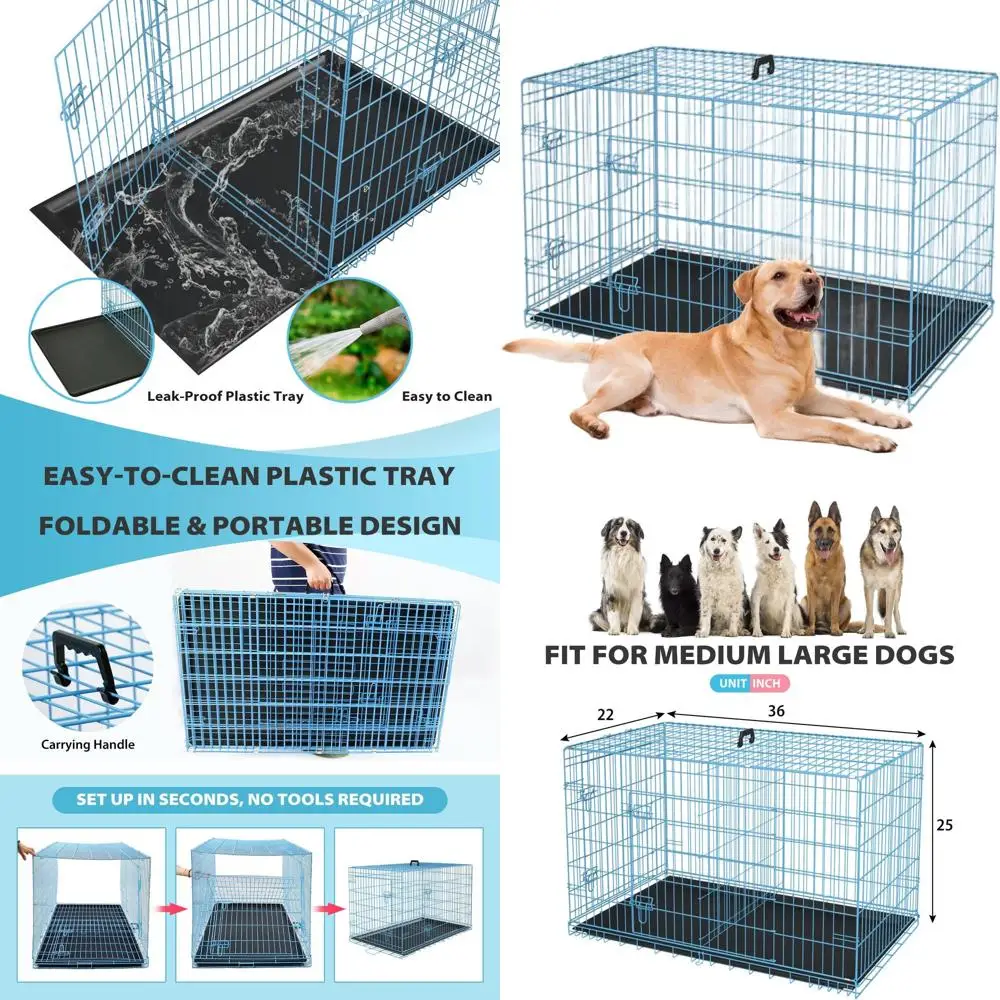 

Переносная металлическая клетка для собак средних пород с двойной дверцей, надежными болтами и герметичным поддоном для путешествий и использования на улице