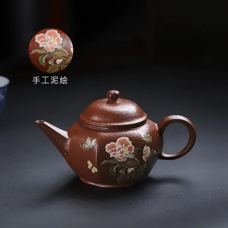 Yixing-中国のお茶セット,手作りの紫色の粘土のティーポット,赤い傾斜した泥の花と香り,カンフー,オリジナルの鉱石
