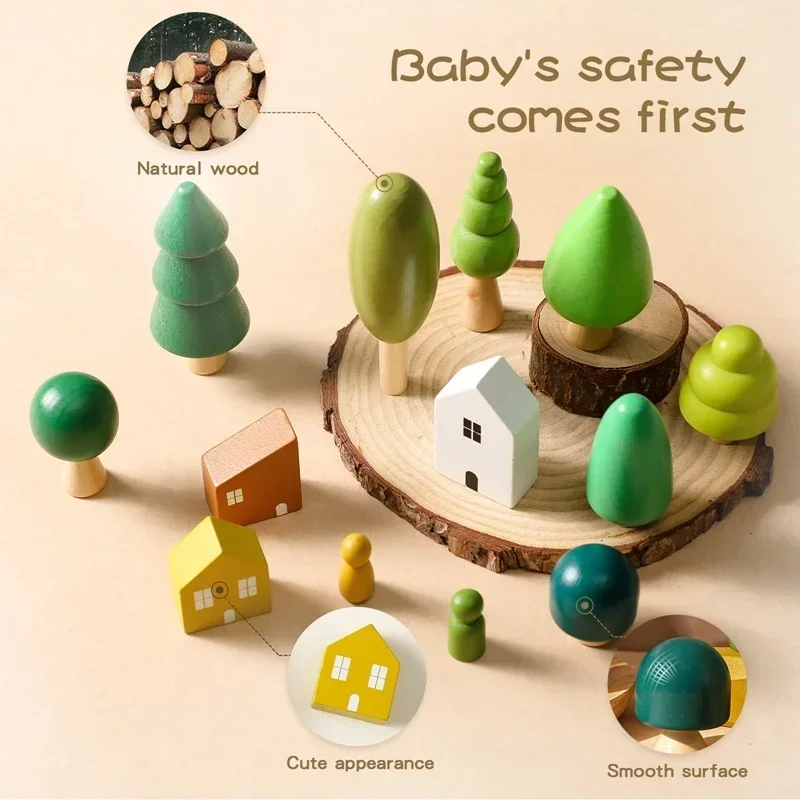 1Set Wooden Natural Simulation Tree Wooden Toys for Children Montessori Game Educational Toy Baby Room Decoration Baby Gifts