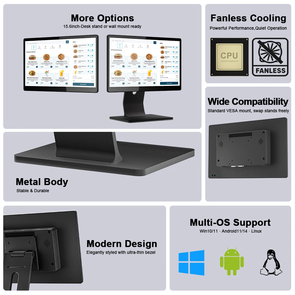 Wholesale 15.6 Win11 Fanless POS System VESA Mountable Ultra Slim All in One POS Machine for Luxury Retail Factory OEM ODM