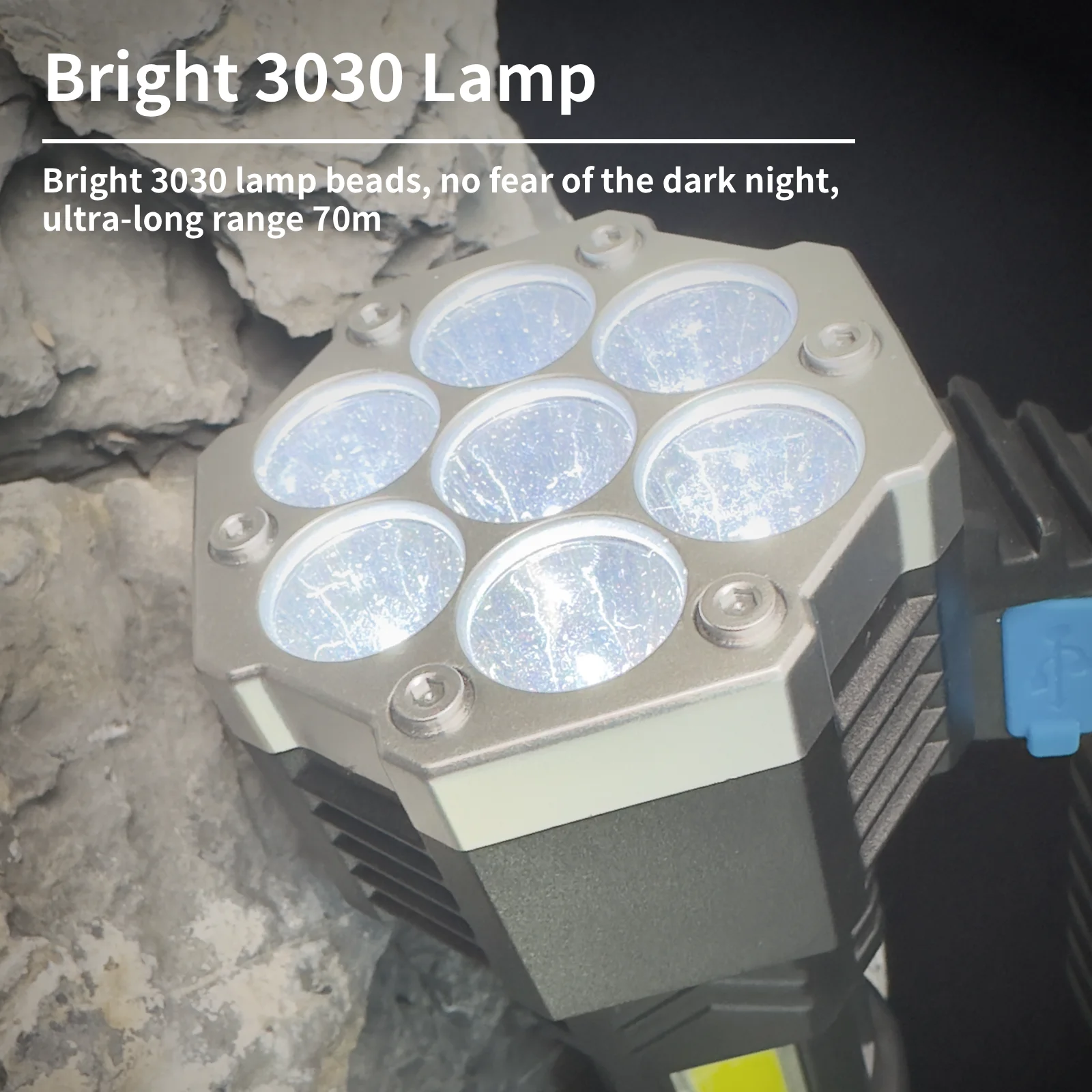 WARSUN DC828 Dual Light Source Portable Spotlight, 400LM Rechargeable Flashlight With 7 LED Beads, 4 Lighting Modes For Outdoor