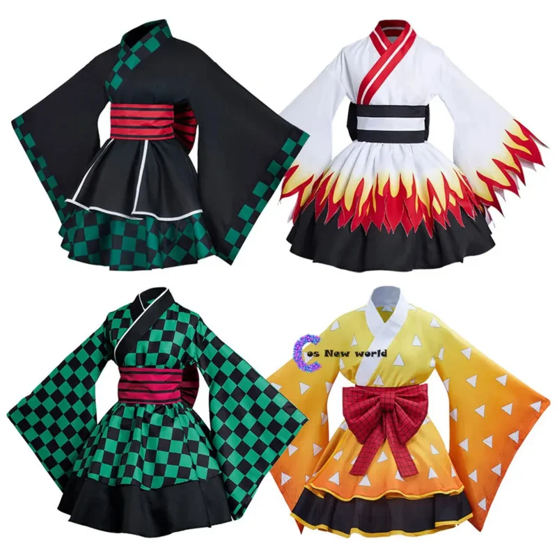 

New Anime Kamado Tanjirou Agatsuma Zenitsu Rengoku Kyoujurou Women Style Kimono for Unisex Halloween Cosplay Costumes