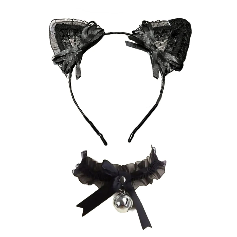 

Lace Bowknot Anime Cats Ear Headband Choker Costume Accessories Cosplay Headpiece Dropshipping