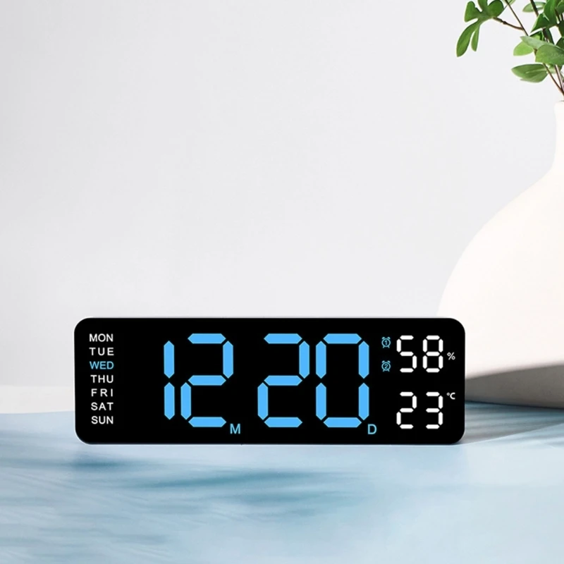 9Inch Digital Wall Clock LED Alarm Clock Large Display, 3 Level Brightness Adjustable with Calendar and Temperature