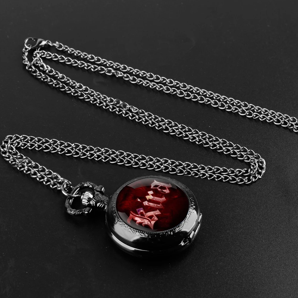 Anime Death Note Design Glass Dome Fashion Arabic Numerals Quartz Pocket Watch Necklace Pendant Chain Mens Women Gifts