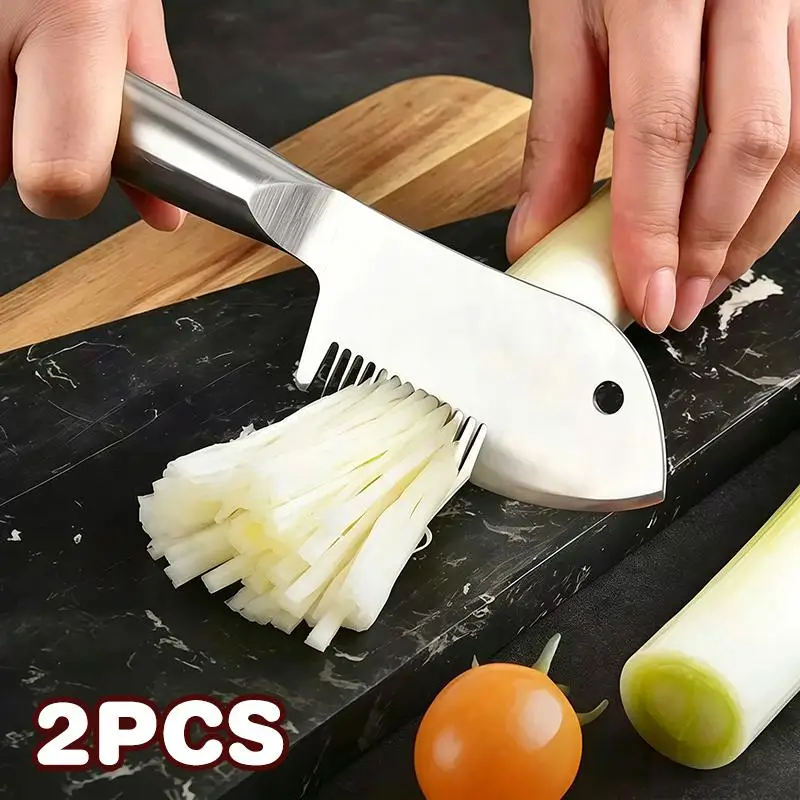 2 PCS Stainless Steel Scallion Shredder Knife With Sharp Blade Perfect For Home Kitchen Vegetable Cutting Daily Meal Prep