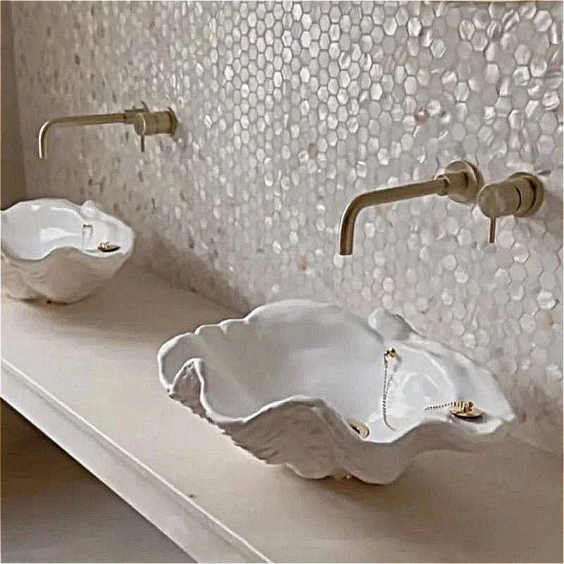

1pc Shell Mosaic Tile Sticker Mother of Pearl Natural Wall Tiles Bathroom Background Kitchen Wallpaper Shower Decorative 118