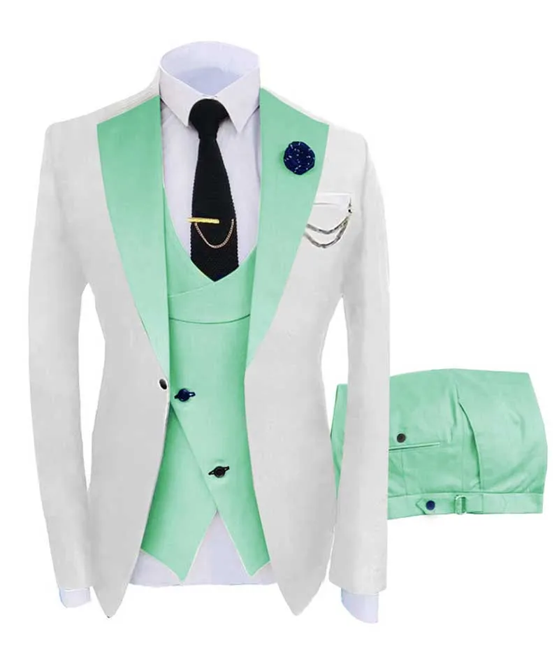 Splice Color 3 Pieces Men Suits Tuxedo  Stand Collar Formal Suit Custom Size Single Breasted 3 Pockets Blazer+Vest+Pant