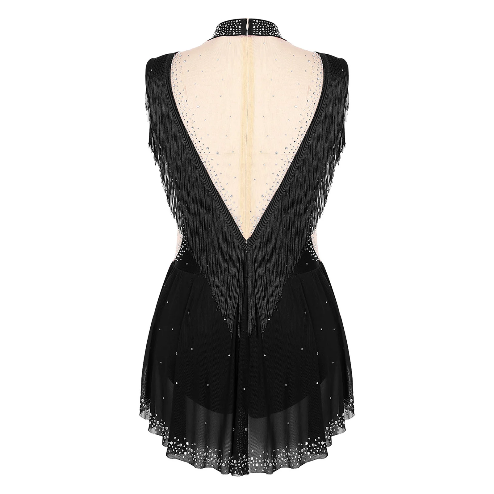 Kids Girls Figure Skating Latin Dance Leotards Ballet Gymnastics Tango Dancewear Shiny Rhinestones Sleeveless Tassel Bodysuit image 4