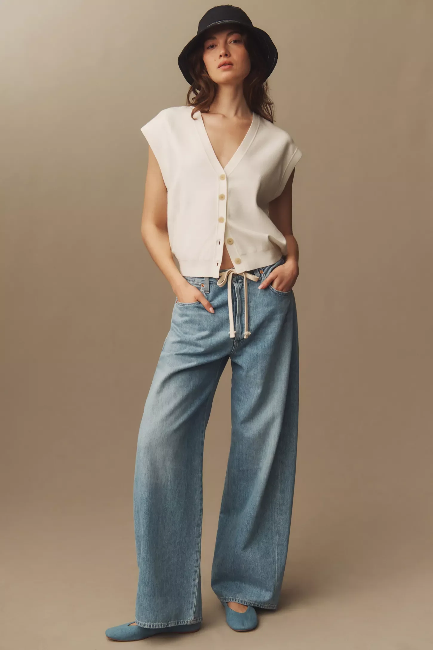 Womens Pants Jeans Y2k Jeans High Waist Wide Leg Casual Loose Fit Trousers With Drawstring For Women