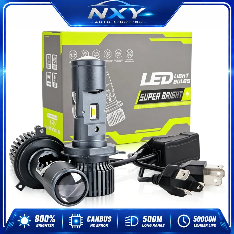 NXY GT4 LED Headlight Bulb H4 Bi LED Projector Laser Light Hi Lo Beam Super Bright White Motorcycle Car Headlamp Retrofit Lamp